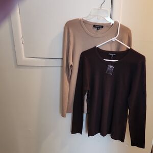 Chadwicks Women's Sweater Set - Dark Brown and Beige